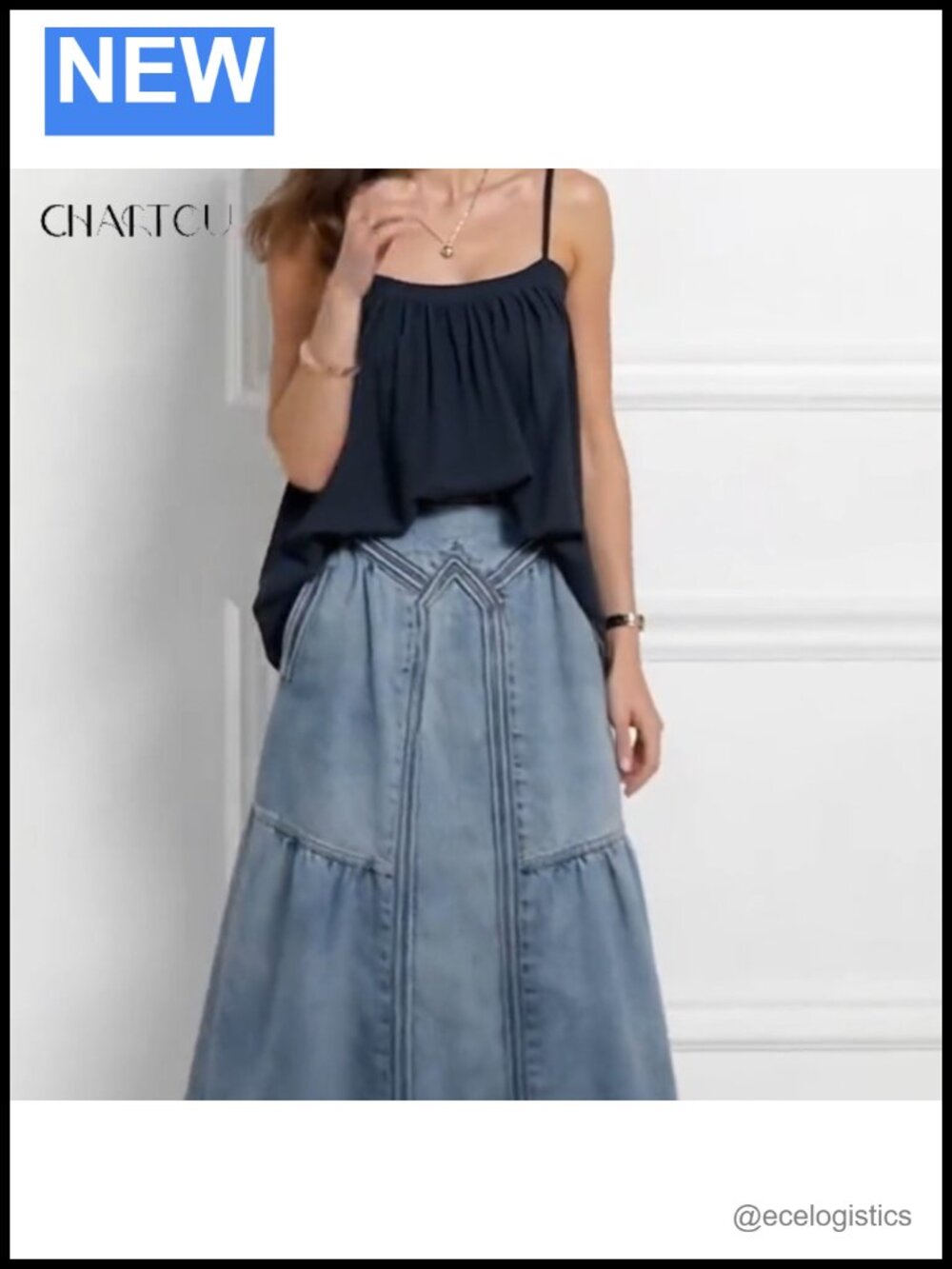 Retro High Waist Frayed A-Line Maxi Denim Skirt with Pockets - Picture 6 of 6